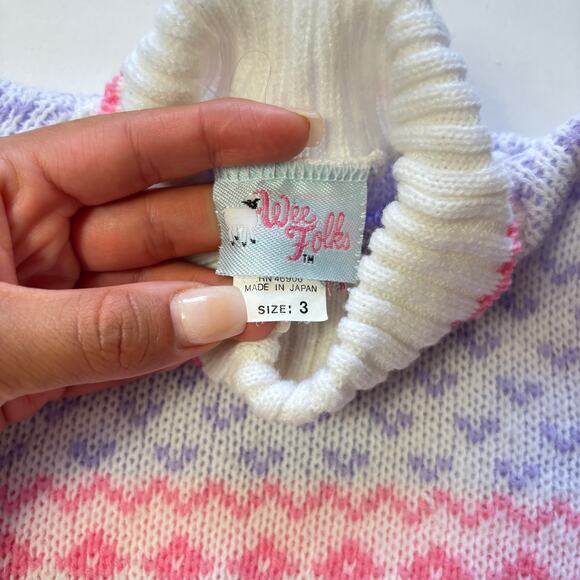 Vintage Heart Flower Knit Turtleneck Sweater 2t - Picture 5 of 6